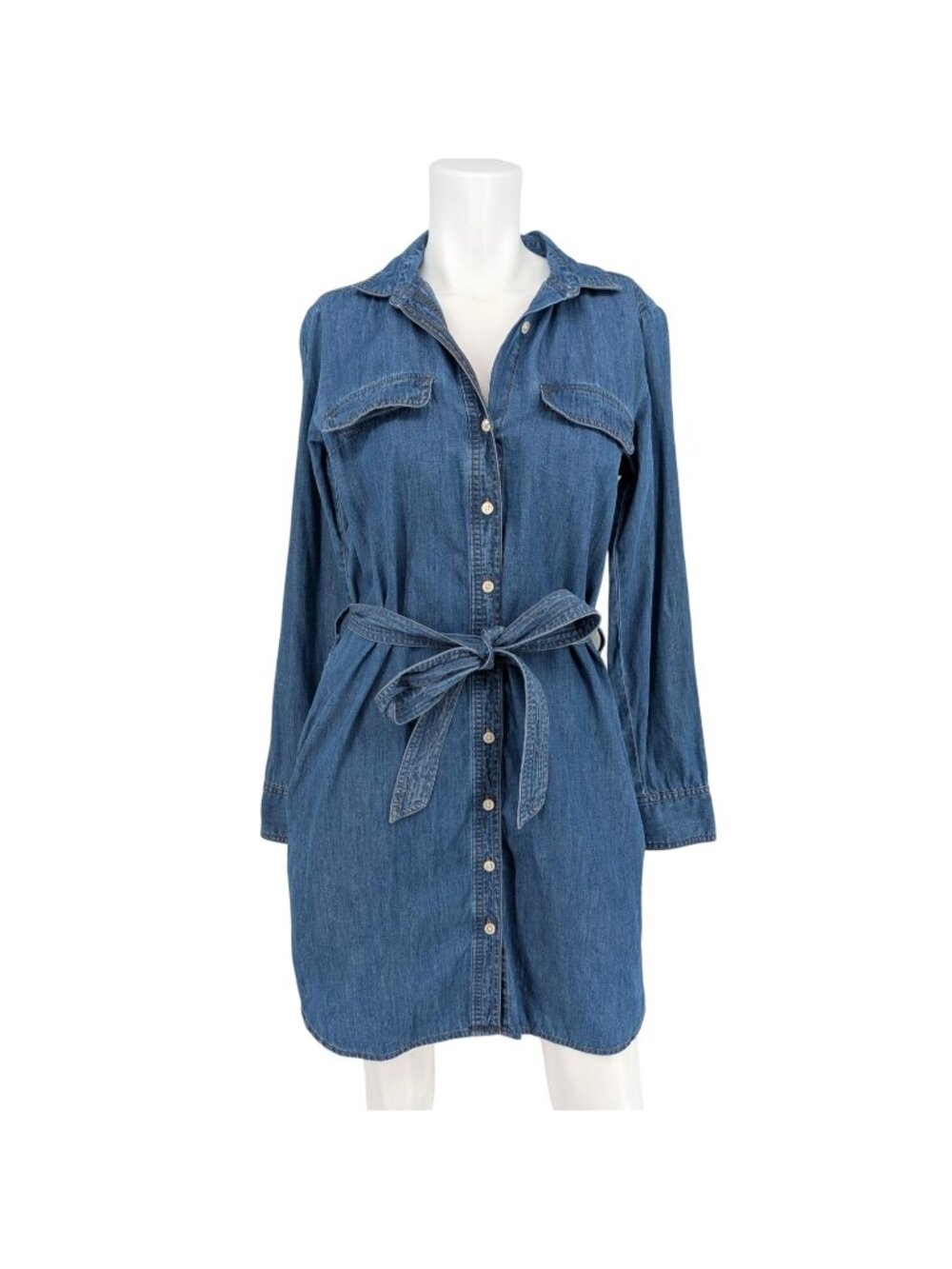 Banana Republic Chambray Shirt Dress Denim Belted Button Front Vacation Small